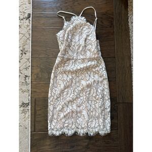 Lulus White Floral Lace Halter Mini Dress XS Bodycon Cocktail Eyelash Trim